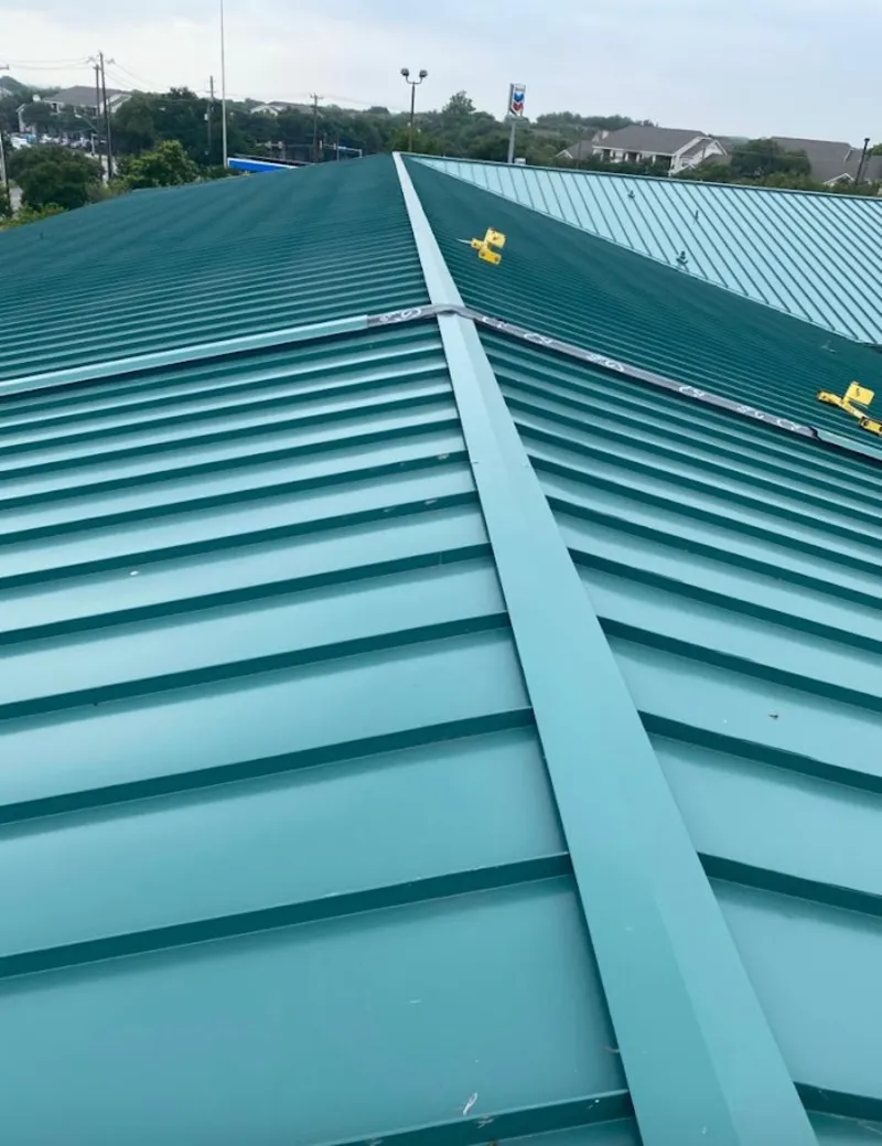 Green commercial metal roof ridge and valley for Metal Roof Repair in Lake of the Pines